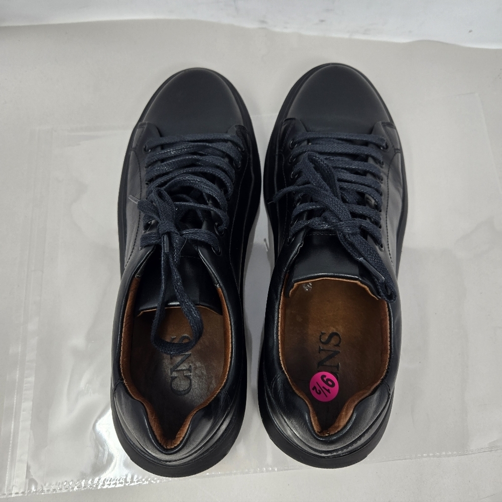 CNS Mens Sz 9.5 Black Leather Casual Comfort Sneakers Tall Wide Comfort Heel - Picture 5 of 11
